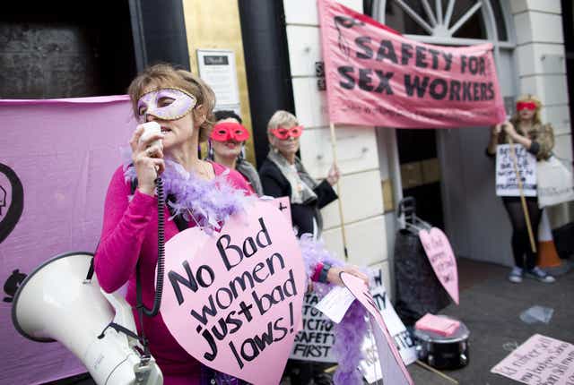 <p>Sex workers and their supporters participate in a demonstration in Soho, London</p>