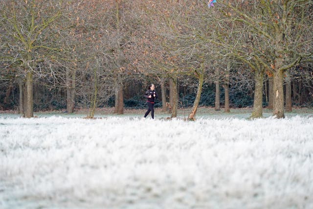<p>Frost covers a park in north-east London on 6 January, 2022. </p>
