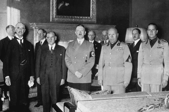<p>Hitler met with his English, French and Italian counterparts in his office at Munich in 1938</p>