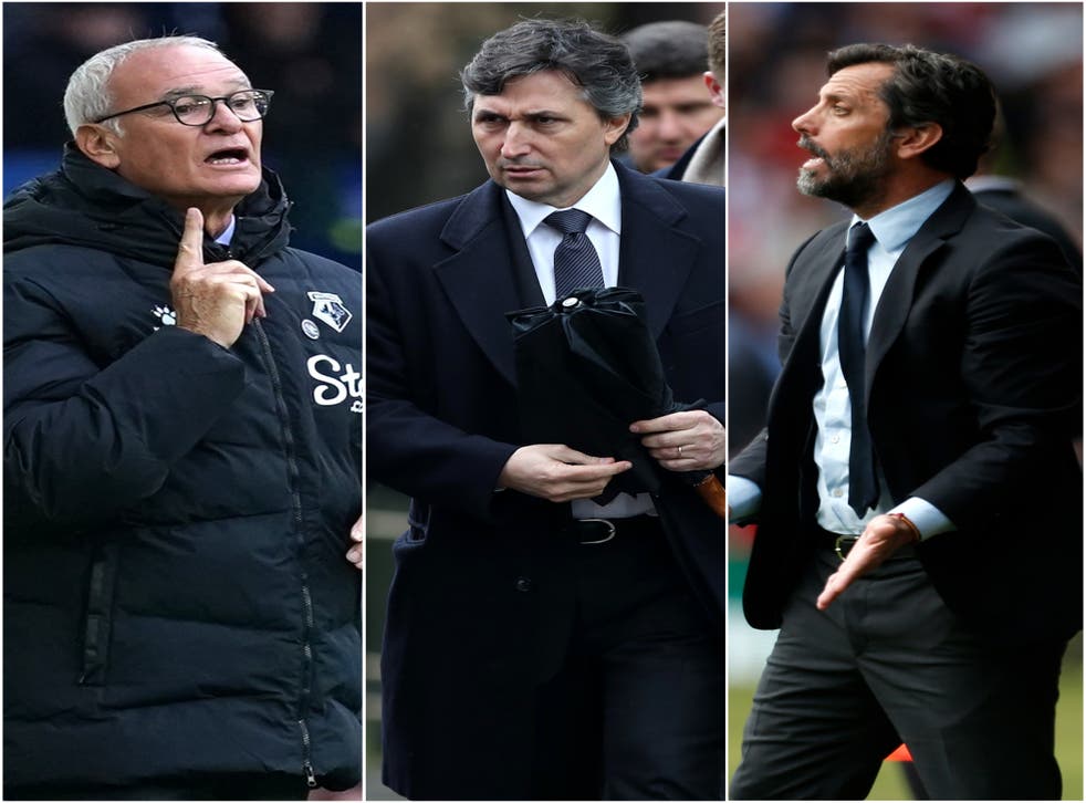 Claudio Ranieri (left) is the latest manager sacked by Gino Pozzo, following the likes of Quique Sanchez Flores (right) (Martin Rickett/Nick Potts/PA)