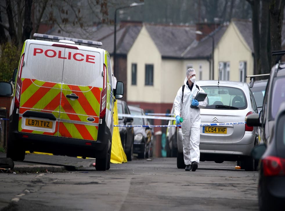 Greater Manchester Police at the scene on Thirlmere Avenue (Peter Byrne/PA)