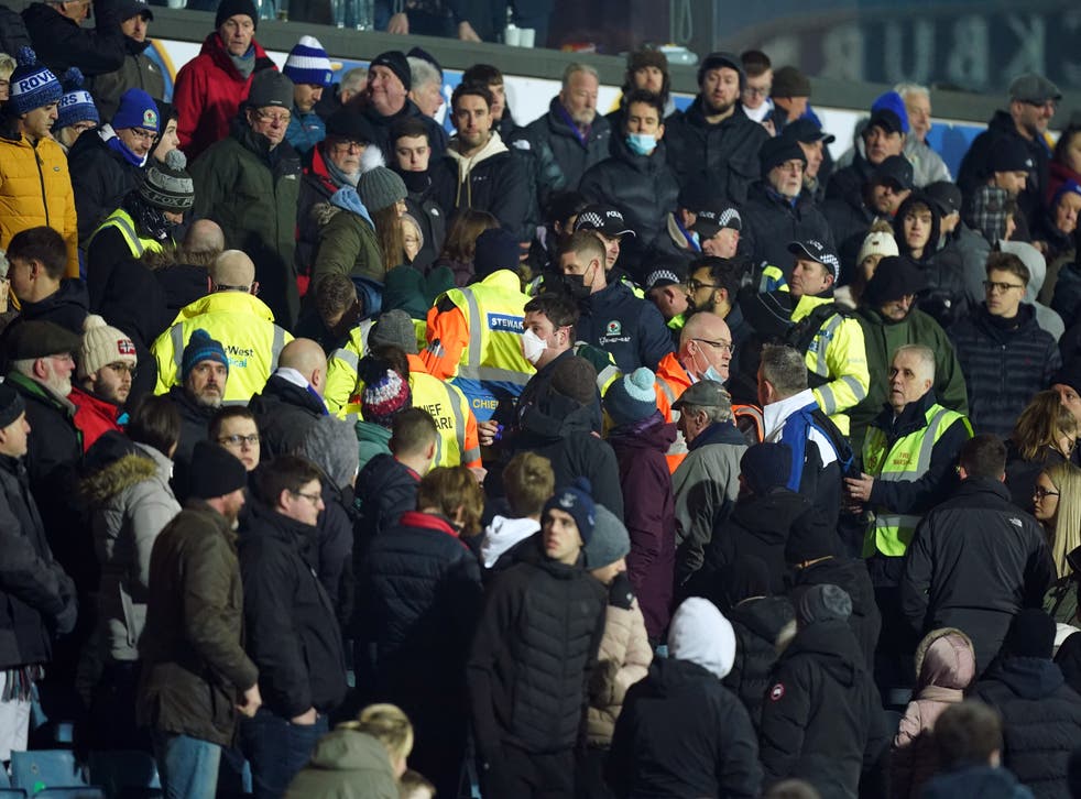 Play is stopped for a medical emergency in the stands at Ewood Park (Mike Egerton/PA)