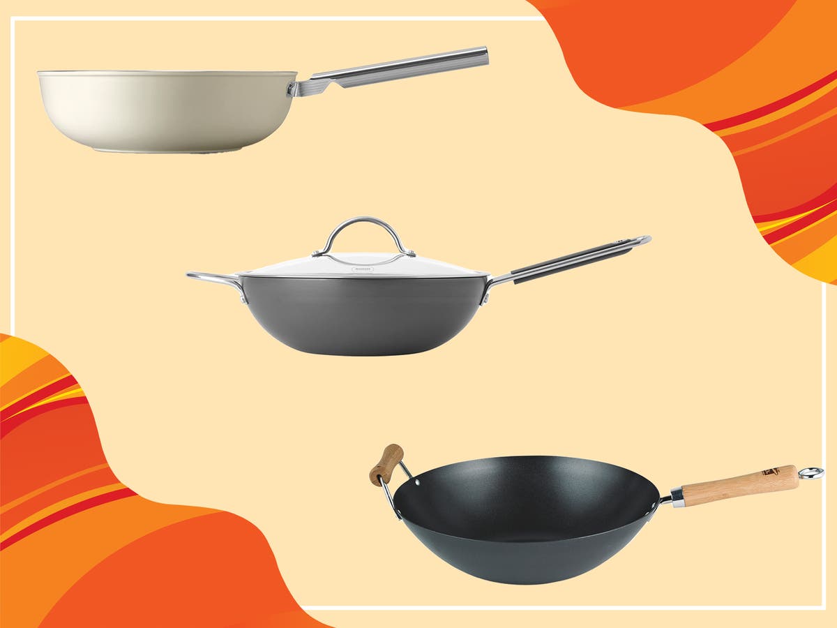Fine Iron Wok Pan With Lid Stir Fry Wok Non-Stick Big Flat Bottom Chinese  Woks