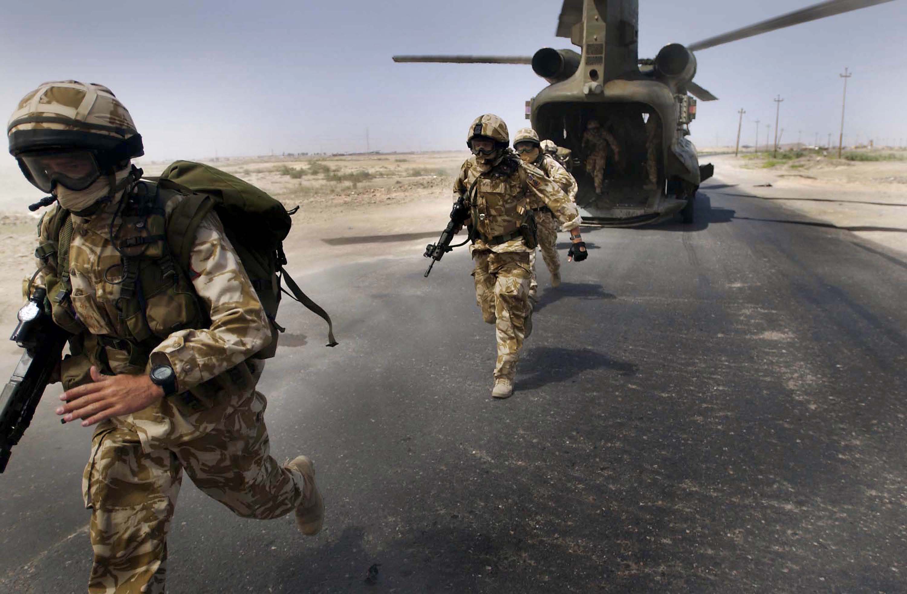 Soldiers from the the Royal Welsh Fusiliers close to the southern Iraqi town of Basra