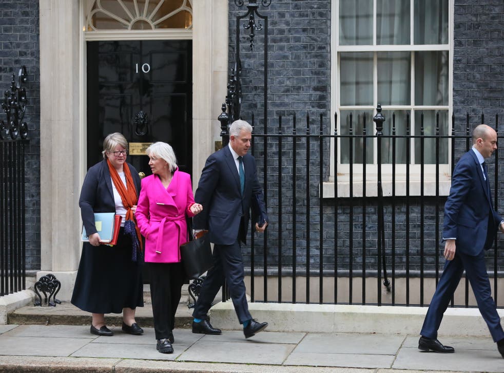 <p>Ministers leave 10 Downing Street following this morning’s cabinet meeting </p>