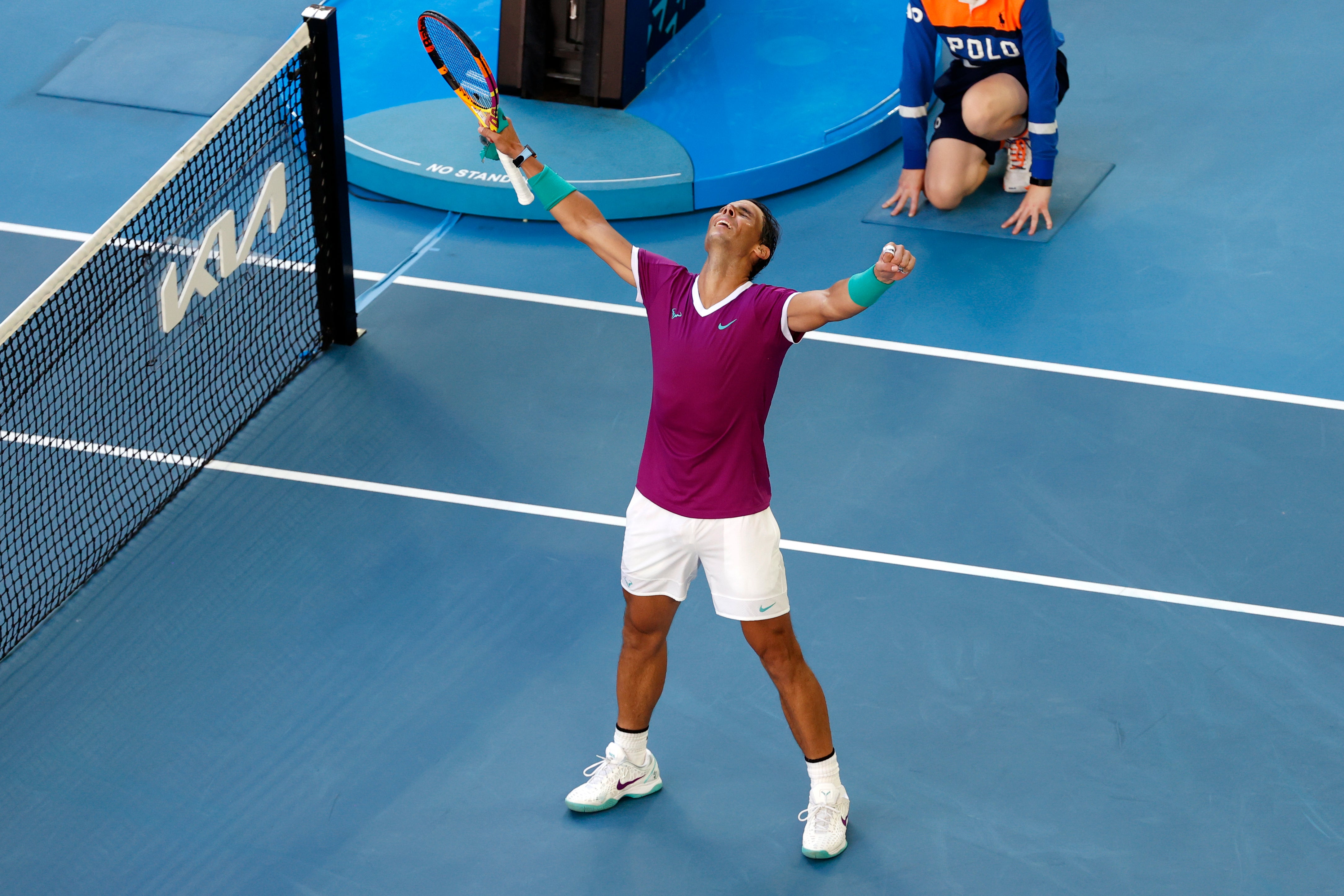 Rafael Nadal celebrates his battling victory (Tertius Pickard/AP)