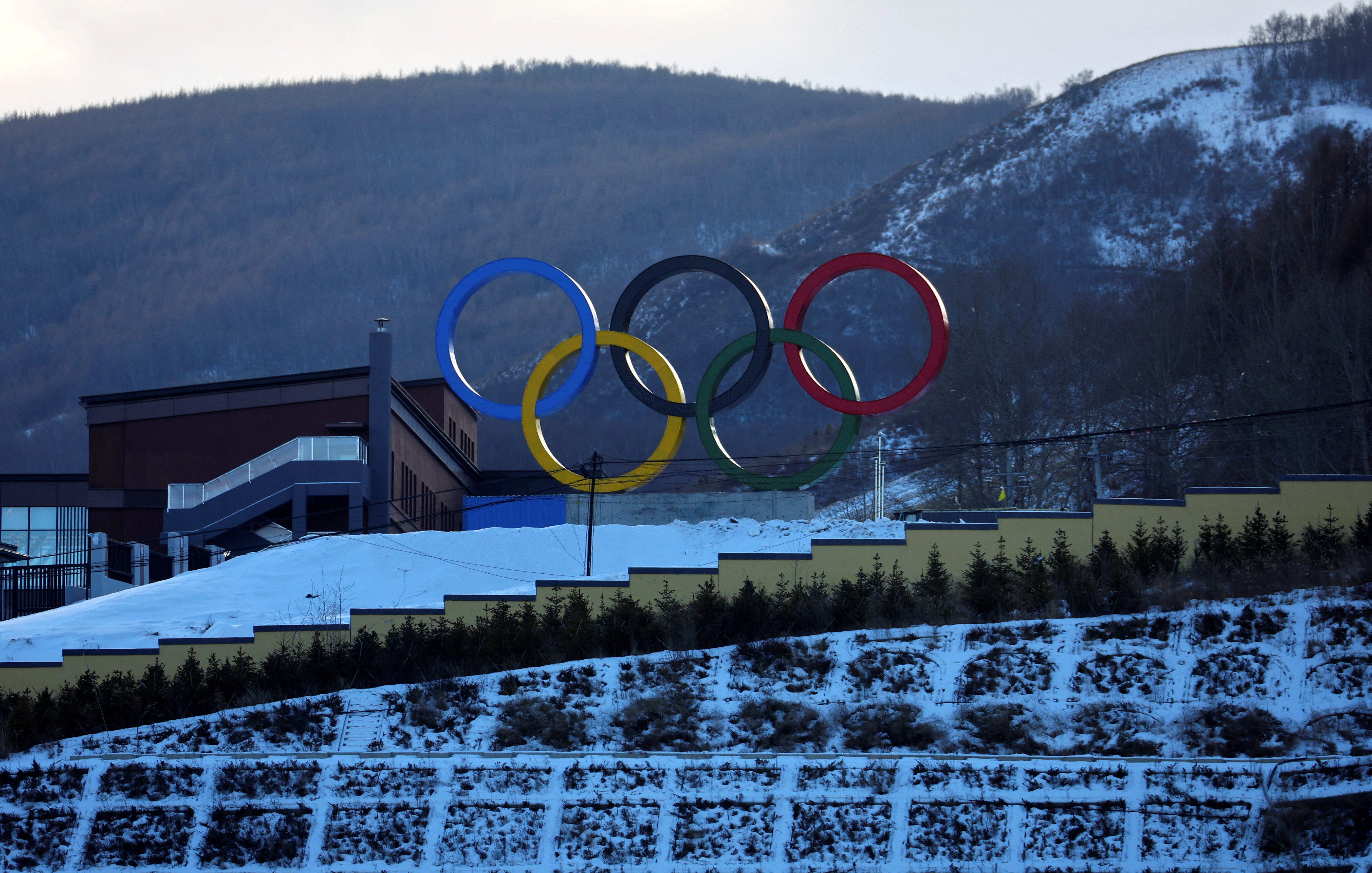 The Olympic rings at the Zhangjiakou ski zone in China. It’s not the first time that fake snow has been deployed at the Winter Olympics - but it is the first time that the games will be run entirely on artificial powder