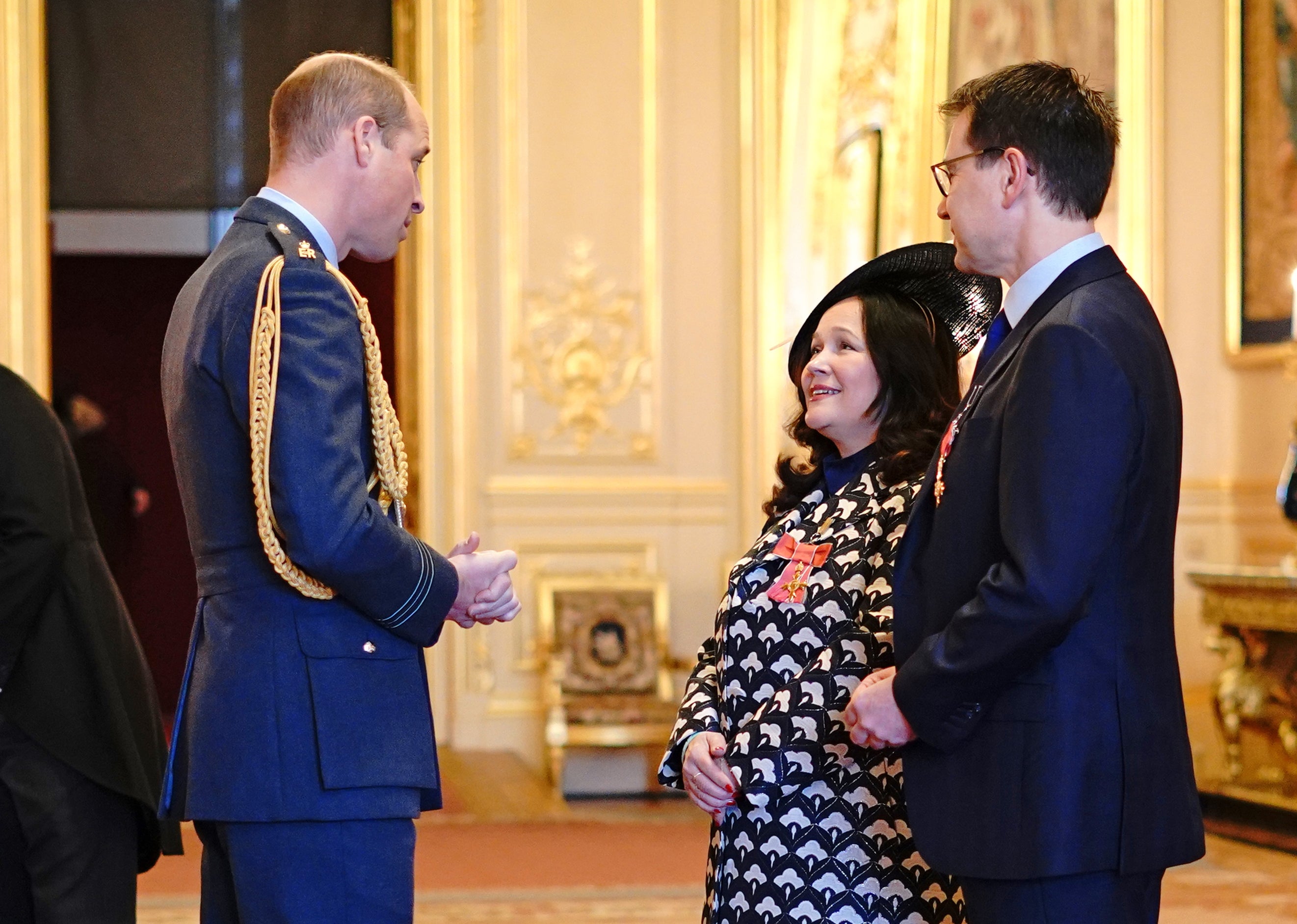 Tanya and Nadim Ednan-Laperouse receive OBEs from the Duke of Cambridge during an investiture ceremony at Windsor Castle (Yui Mok/PA)