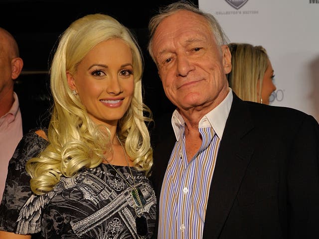 <p>Holly Madison and Hugh Hefner on 7 August 2008 in Los Angeles, California</p>