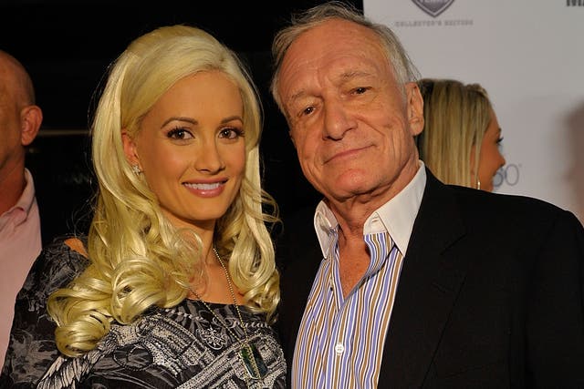 <p>Holly Madison and Hugh Hefner on 7 August 2008 in Los Angeles, California</p>