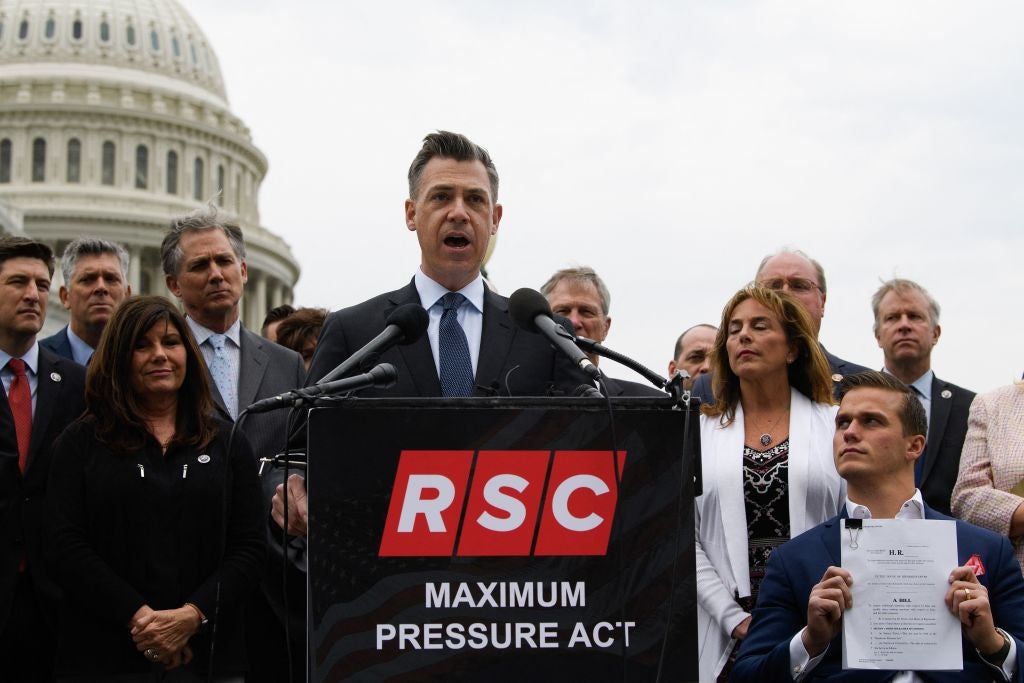 Rep Jim Banks speaks at the Capitol