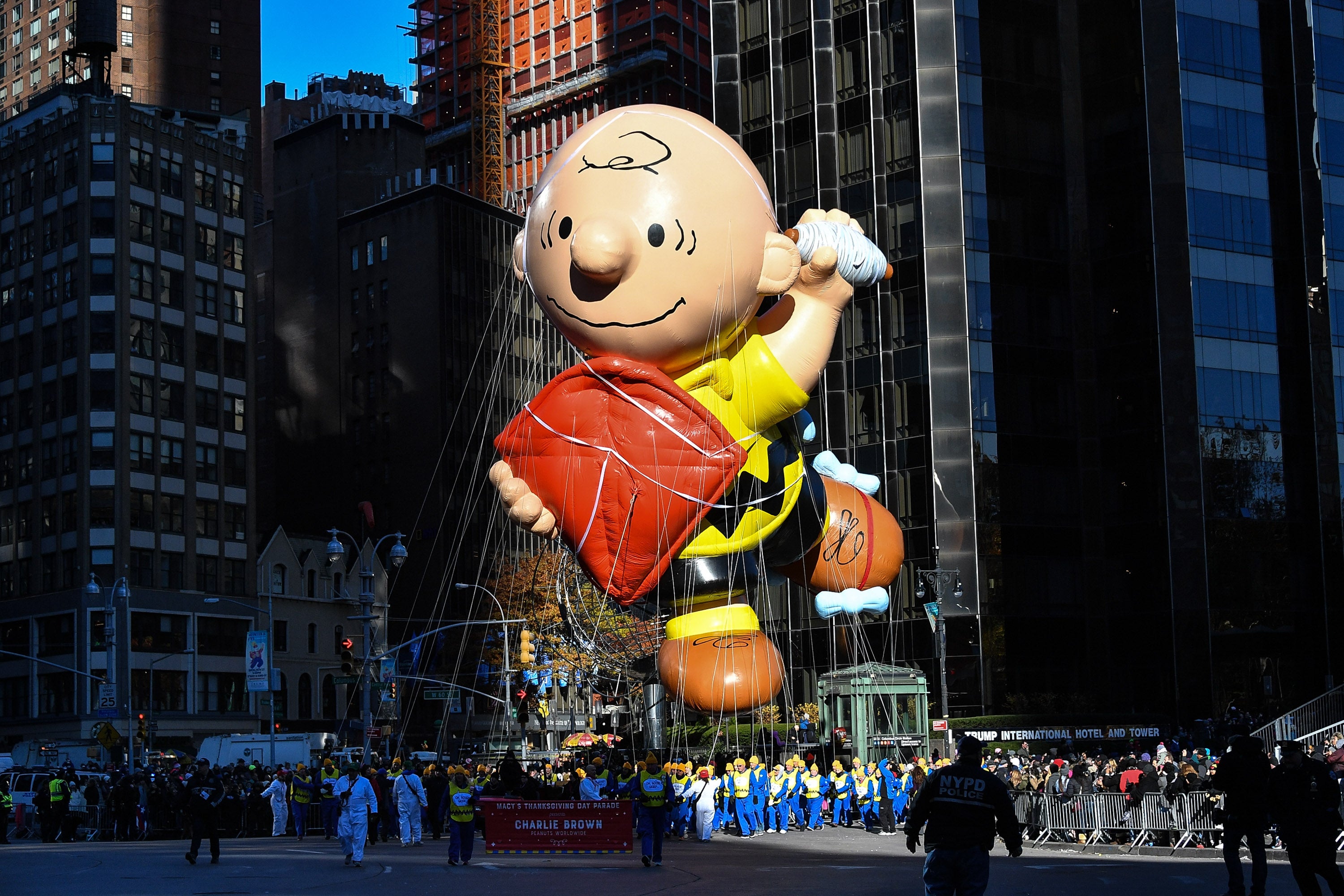 <p> The Charlie Brown balloon floats in Columbus Circle during the 91st Annual Macy’s Thanksgiving Day Parade in 2017</p>