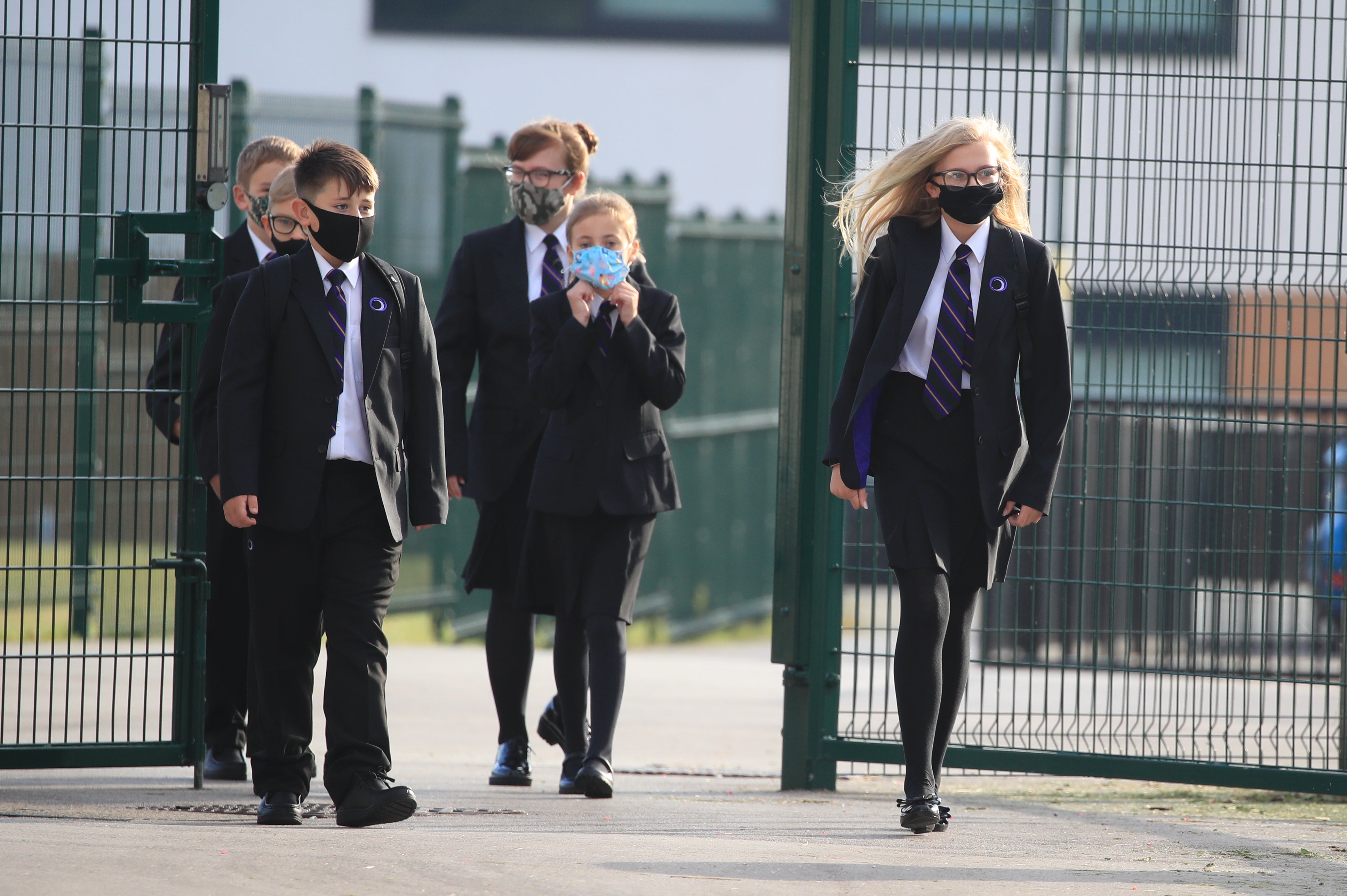 Pupils wear protective face masks on the first day back to school at Outwood Academy Adwick in Doncaster. Data shows that Covid infections remain high, fuelled by children and young teenagers.