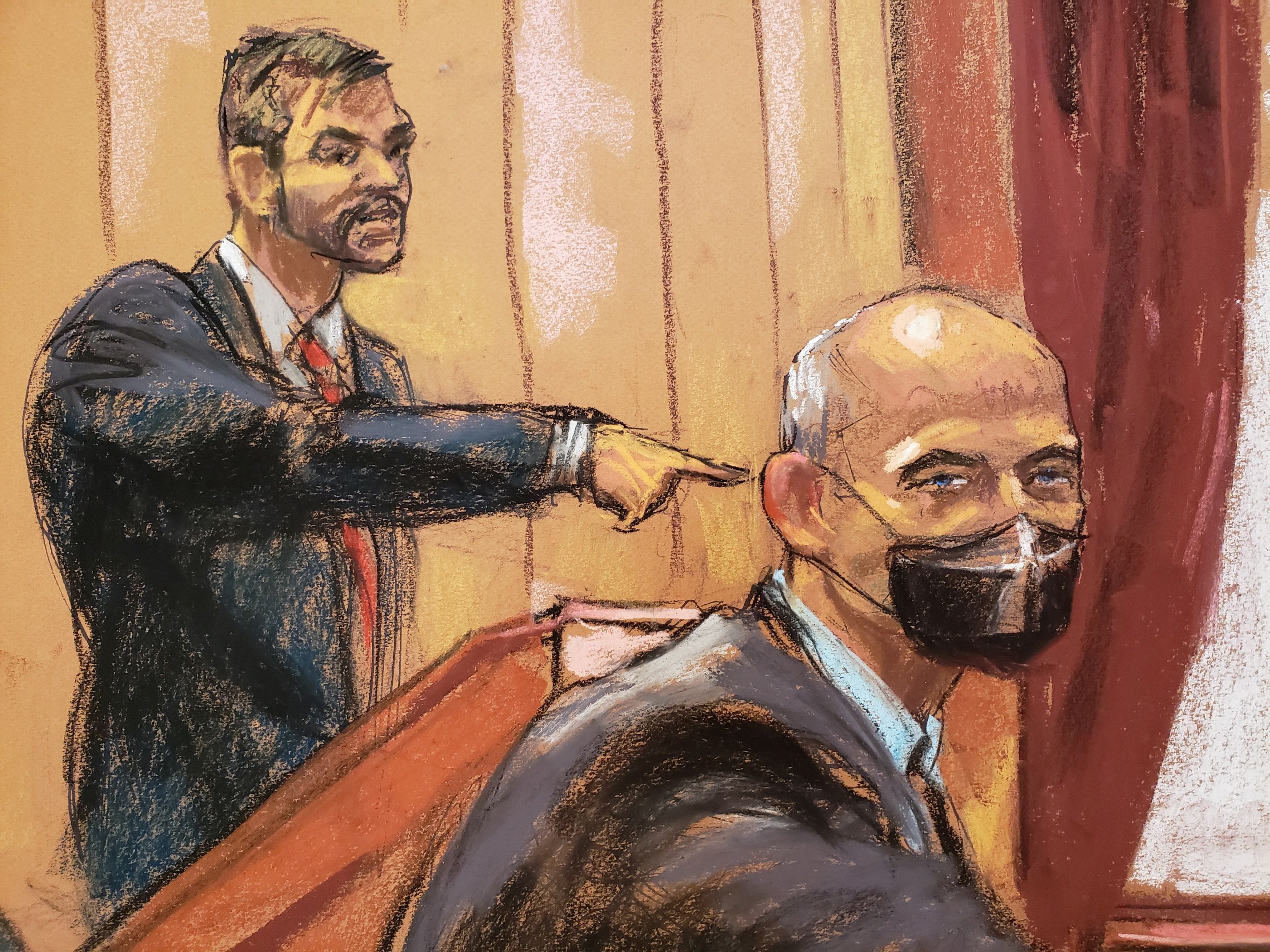 Assistant US Attorney Andrew Rohrbach points to former attorney Michael Avenatti during his criminal trial
