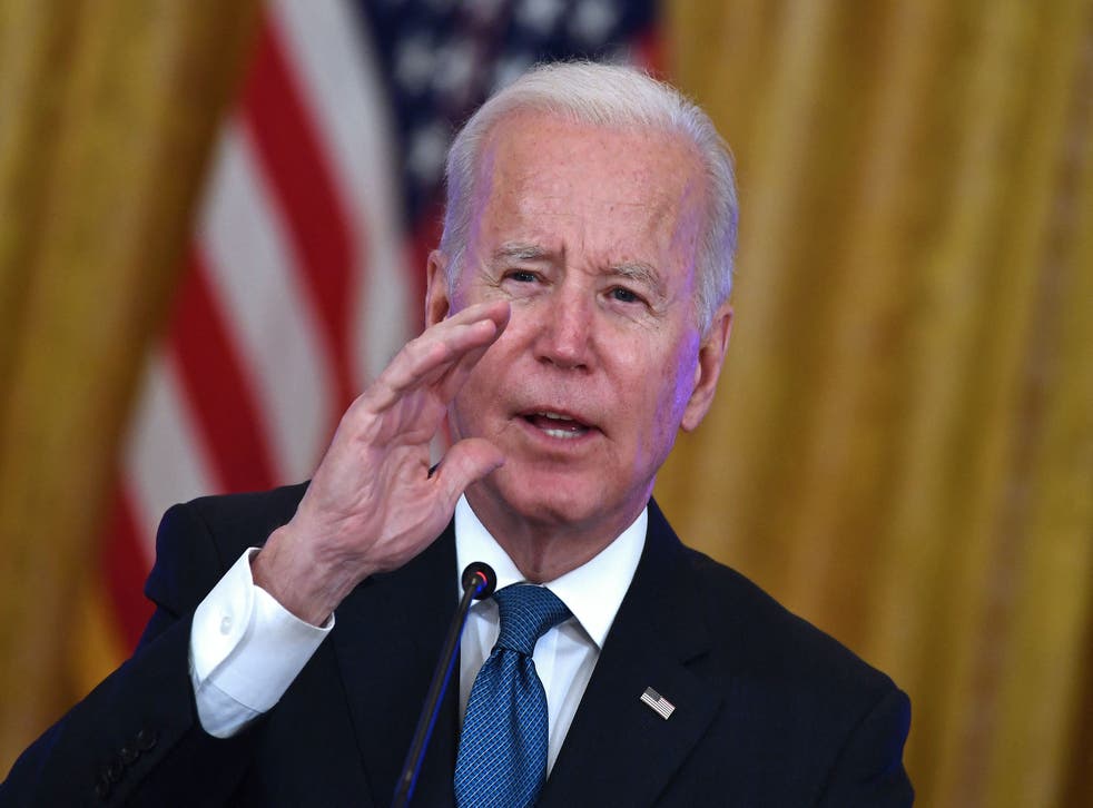 <p>US President Joe Biden speaks as he meets with members of his administration on efforts to lower prices for working families at the East room of the White House, in Washington, DC on 24 January 2022</p>