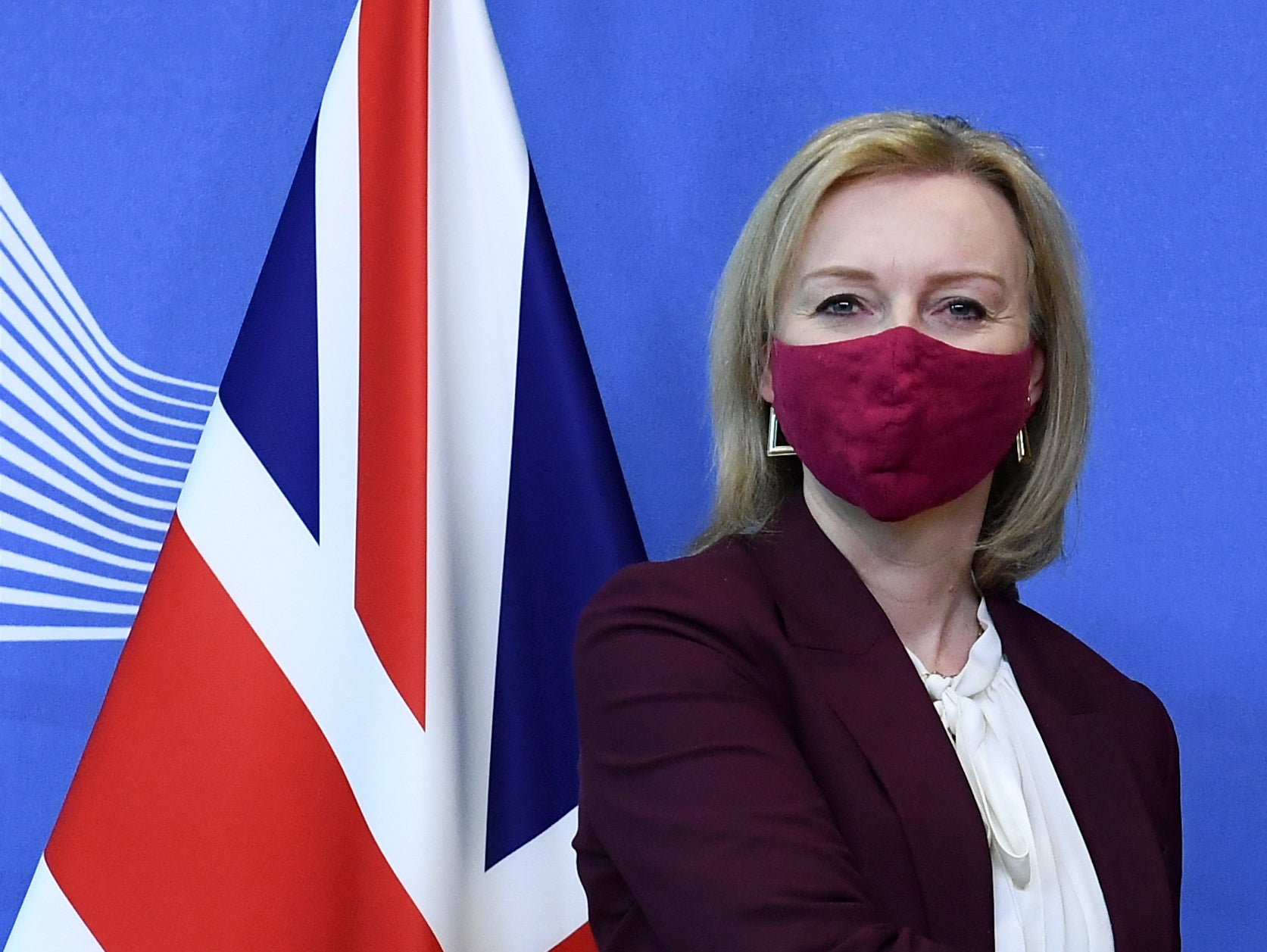 Foreign Secretary Liz Truss arrives for a meeting with European Commissioner for Inter-institutional Relations and Foresight Maros Sefcovic at EU headquarters in Brussels