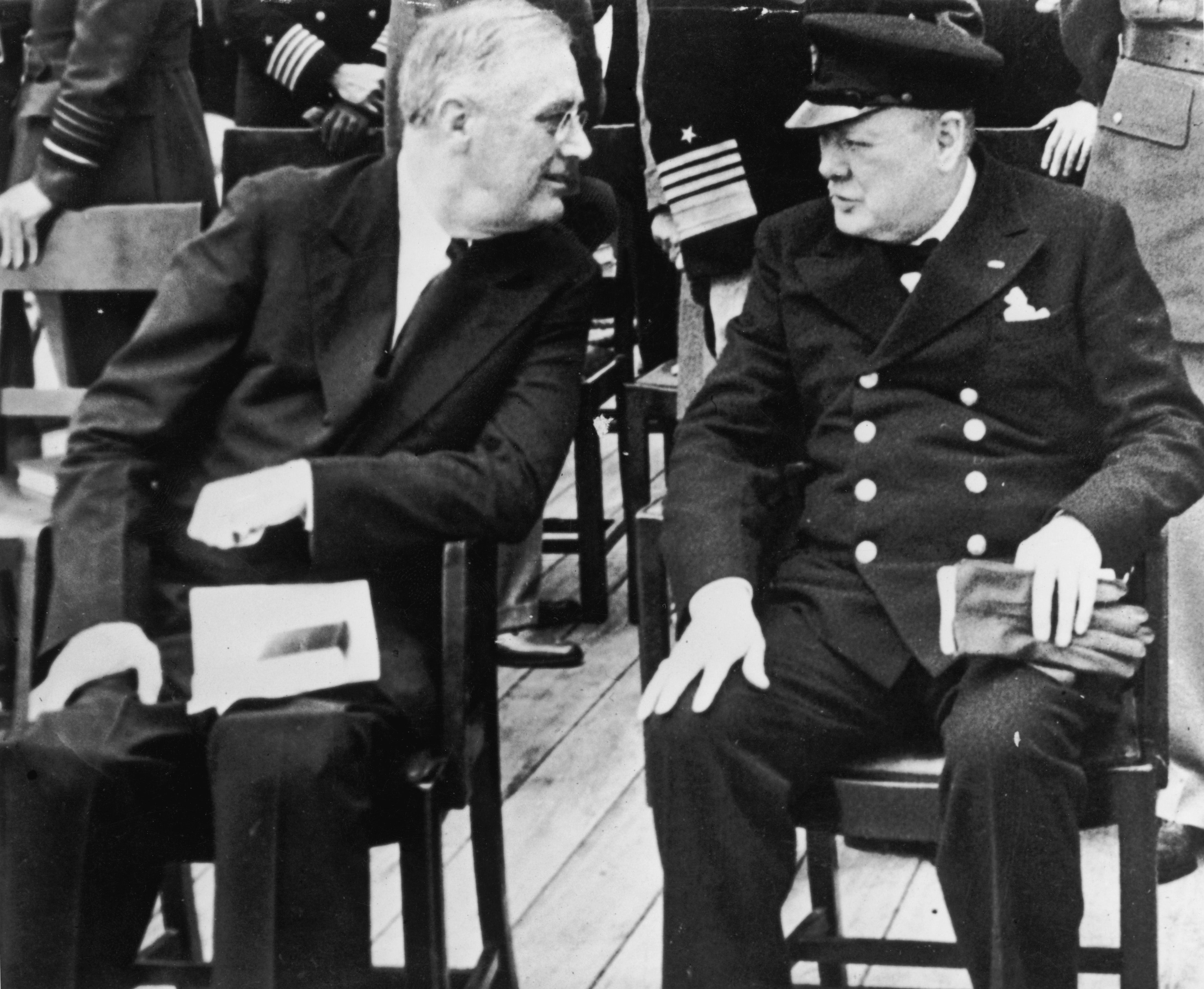 Franklin D Roosevelt and Winston Churchill in Newfoundland to negotiate the Atlantic Charter in August 1941