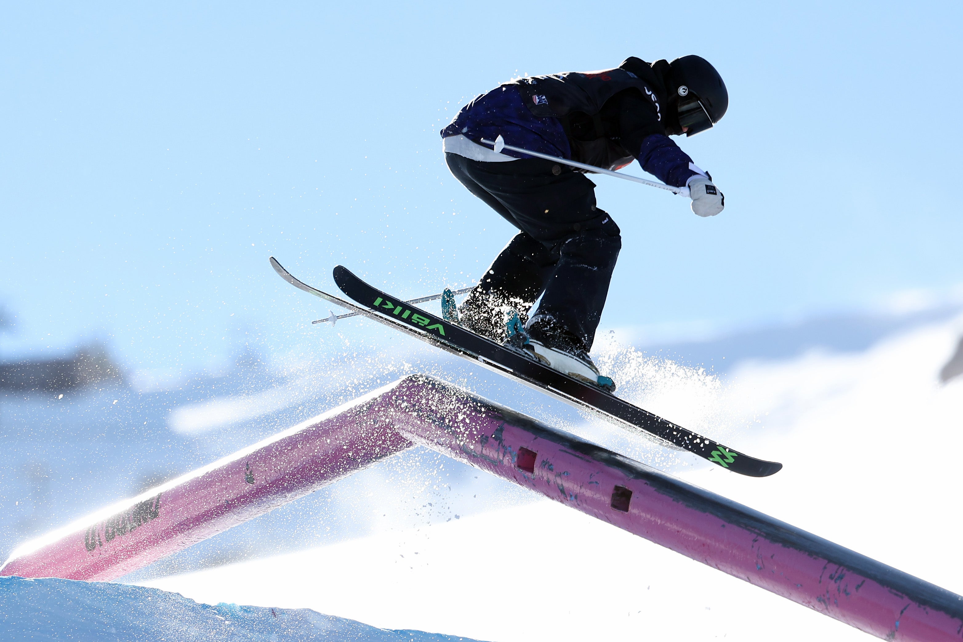 Kirsty Muir competing in the Women’s Freeski Slopestyle competition at the US Grand Prix at Mammoth Mountain