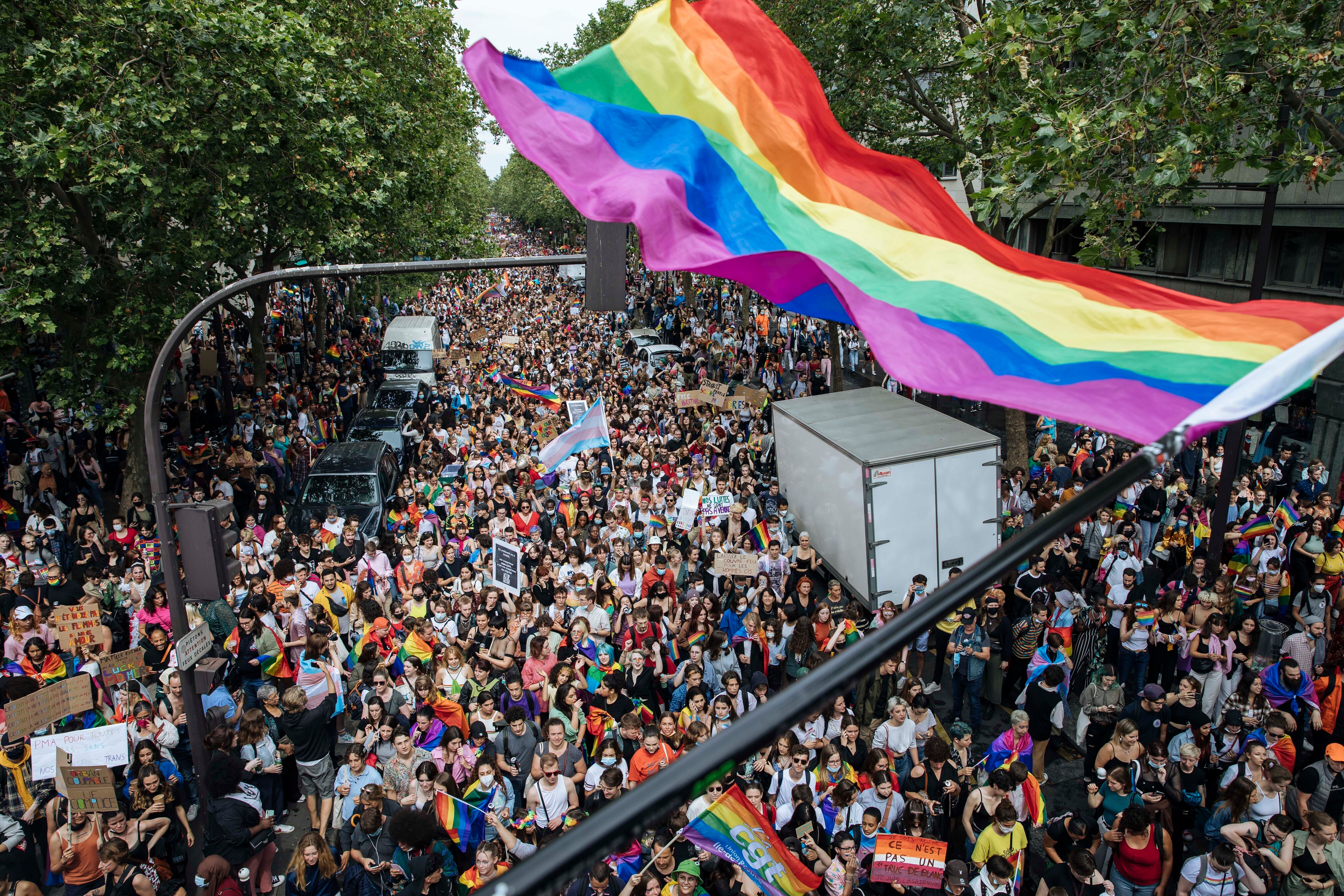 The annual Gay Pride march winds through Paris on 26 June, 2021.