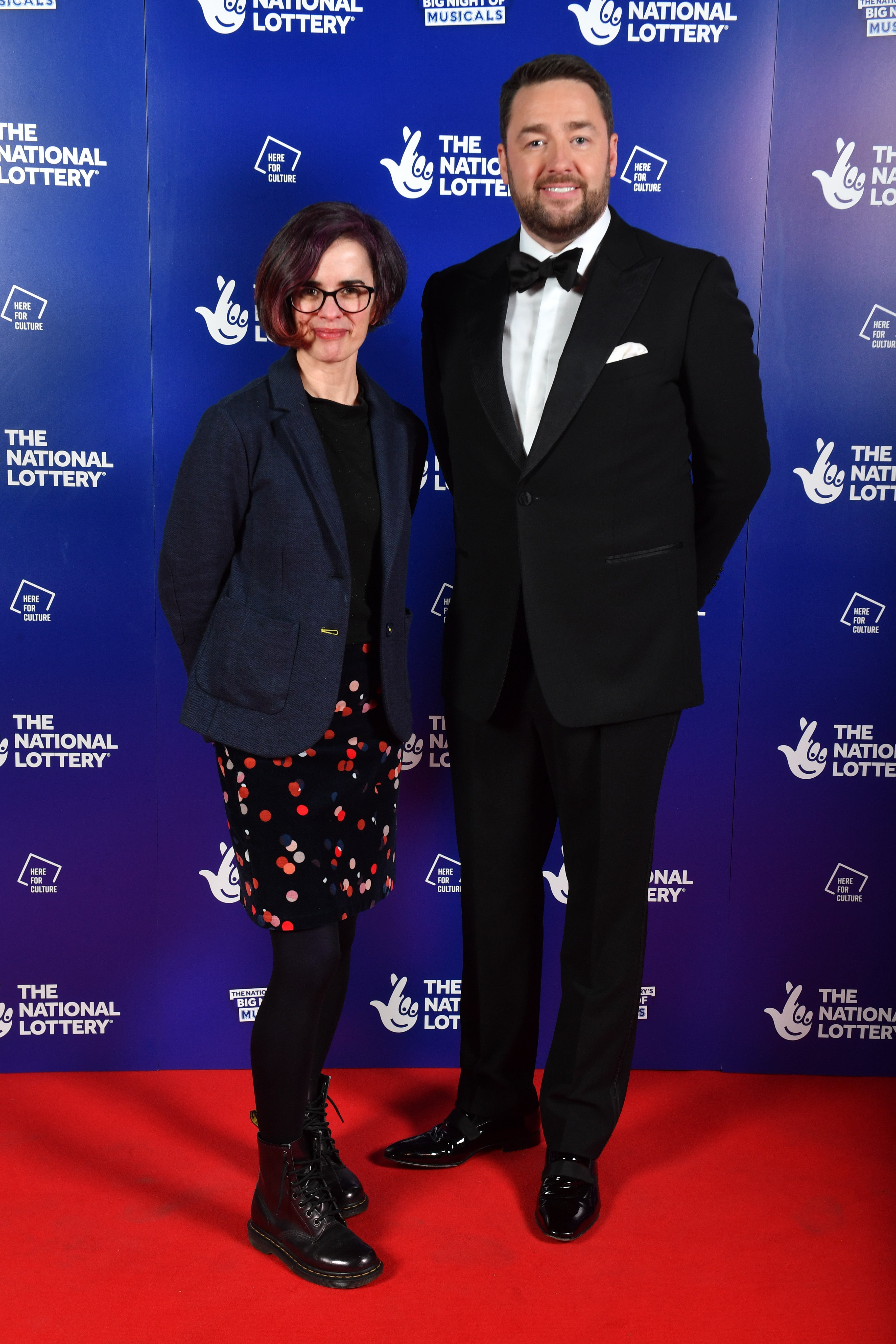 Claire Morris, co-founder of Fallen Angels dance charity, meets Jason Manford on the red carpet of the National Lottery’s Big Night of Musicals. (Anthony Devlin/Getty Images for The National Lottery /PA)