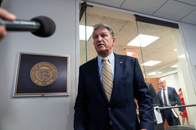 <p>Joe Manchin leaves a bipartisan meeting of senators </p>