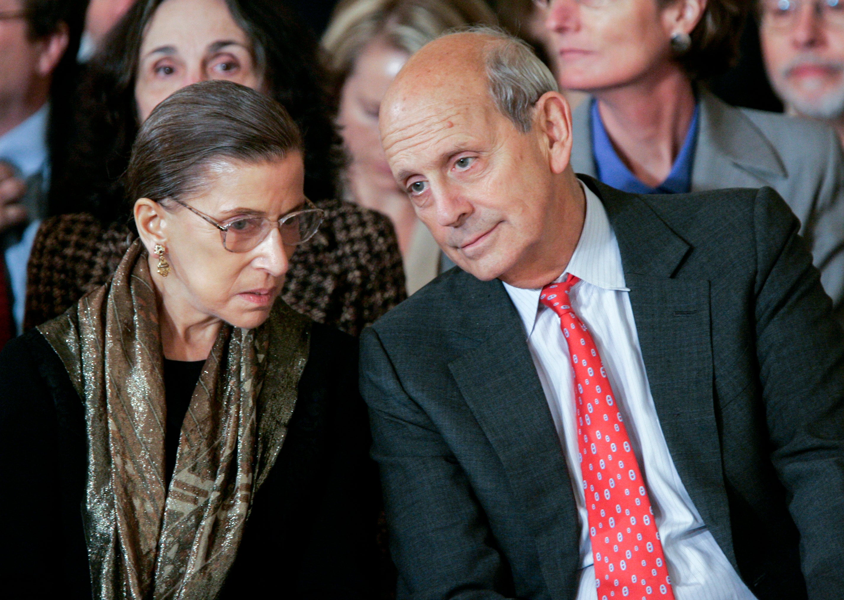 File photo: Supreme Court judges Ruth Bader Ginsburg (left) and Stephen Breyer in the White House in February 2006. Justice Ginsburg, considered a liberal stalwart, died in September 2020