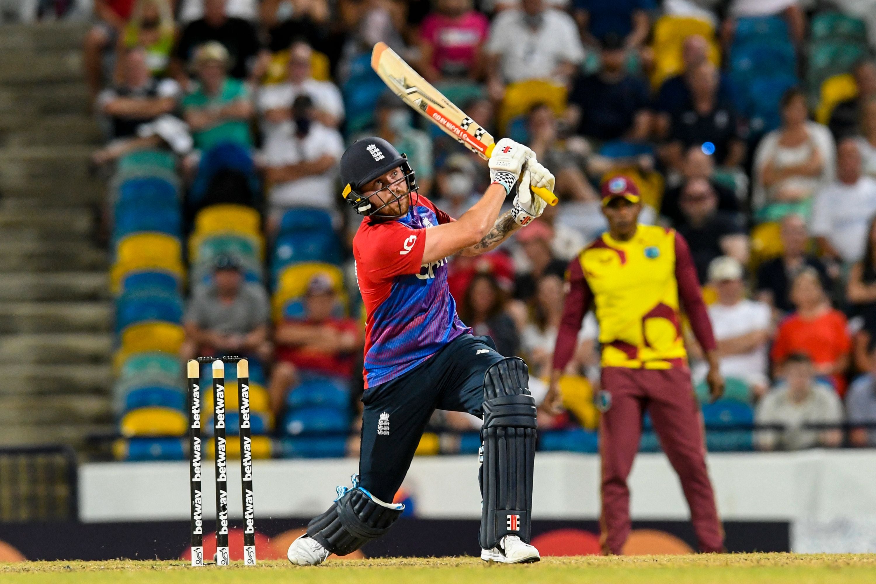 Phil Salt hits 6 during the 3rd T20I between West Indies and England