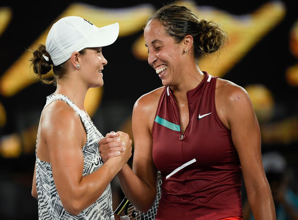 <p>Barty (left) has reached her third grand-slam final after beating the American </p>