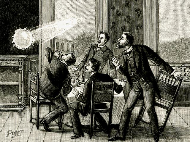 <p>A 1901 depiction of ball lightning</p>