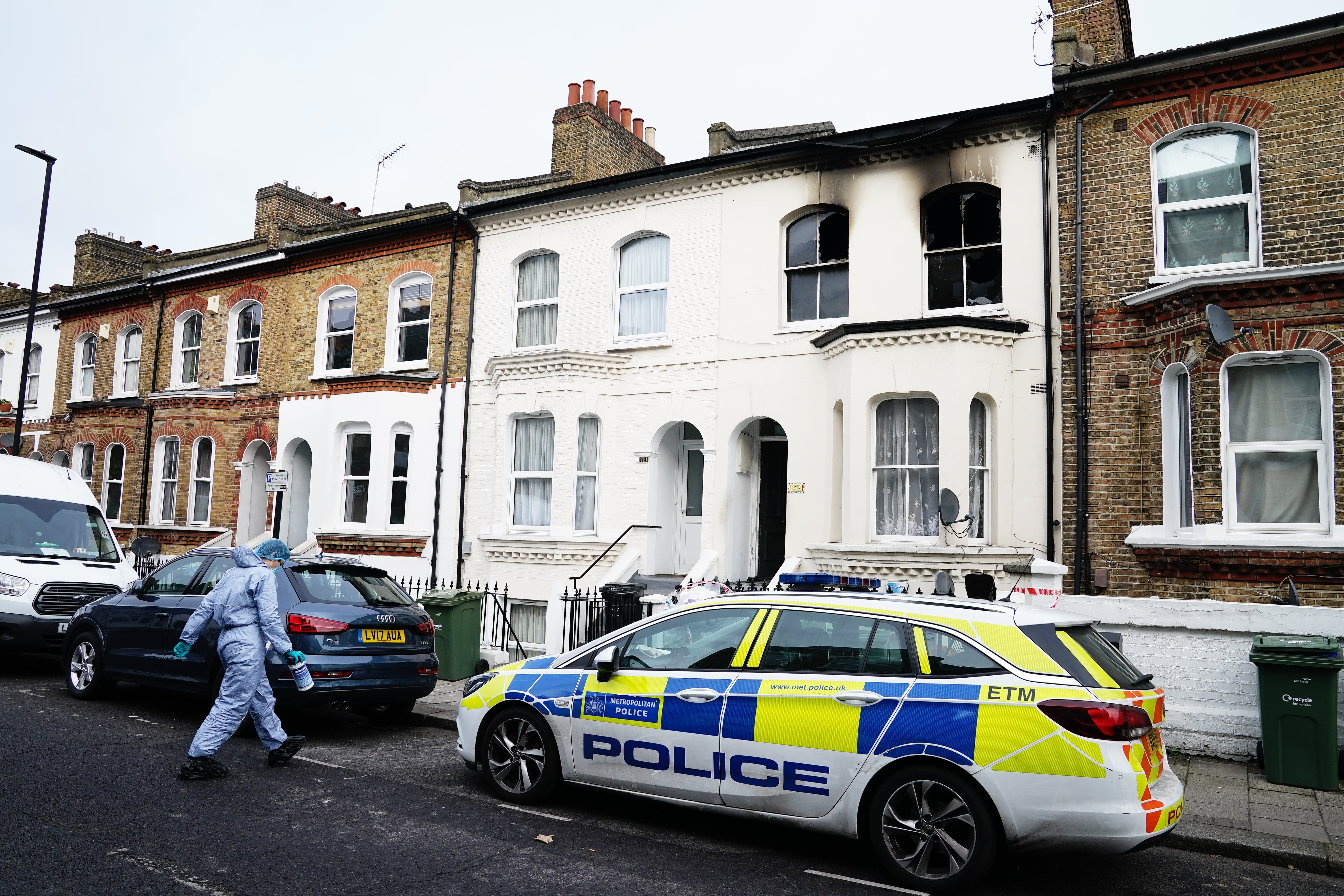 A property on Railton Road in Lambeth, south London, following a house fire (Aaron Chown/PA)