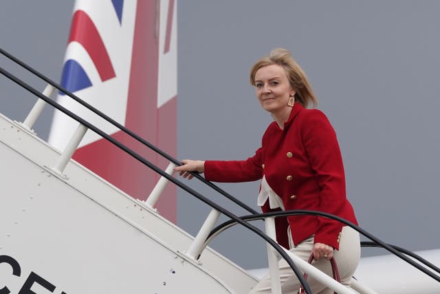 Foreign Secretary Liz Truss boarding RAF Voyager – the Government’s other private jet (Stefan Rousseau/PA)