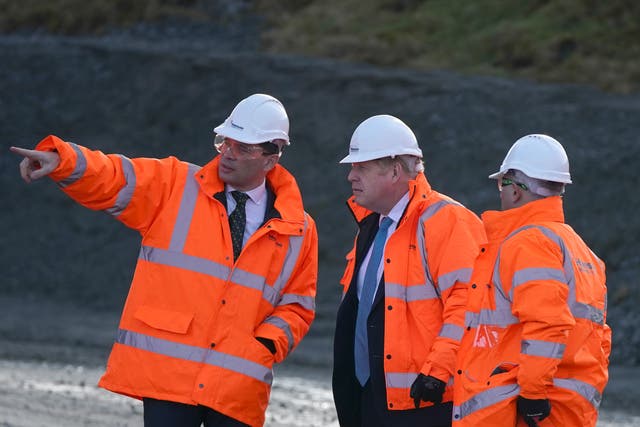 Prime Minister Boris Johnson visits Hanson UK’s site in Penmaenmawr, North Wales (Peter Byrne/PA)