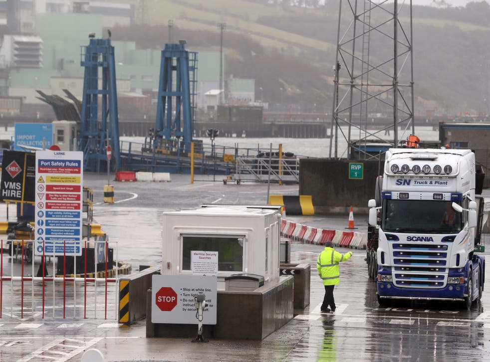 Trucks leaving Larne Port (Brian Lawless/PA)