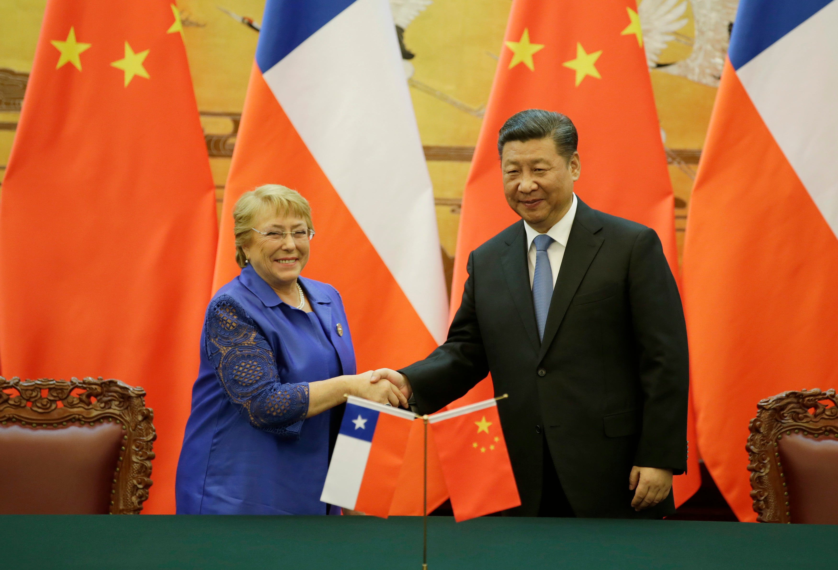 File photo: Michelle Bachelet and Chinese President Xi Jinping attend a signing ceremony ahead of the Belt and Road Forum in Beijing, China in 2017