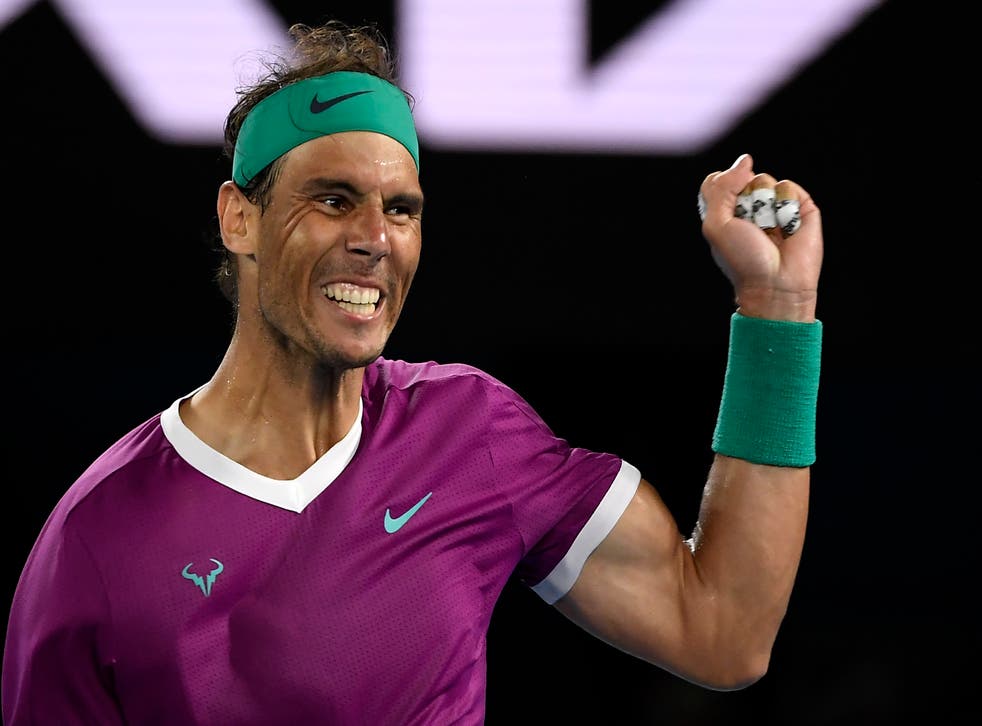 Rafael Nadal celebrates his semi-final victory (Andy Brownbill/AP)