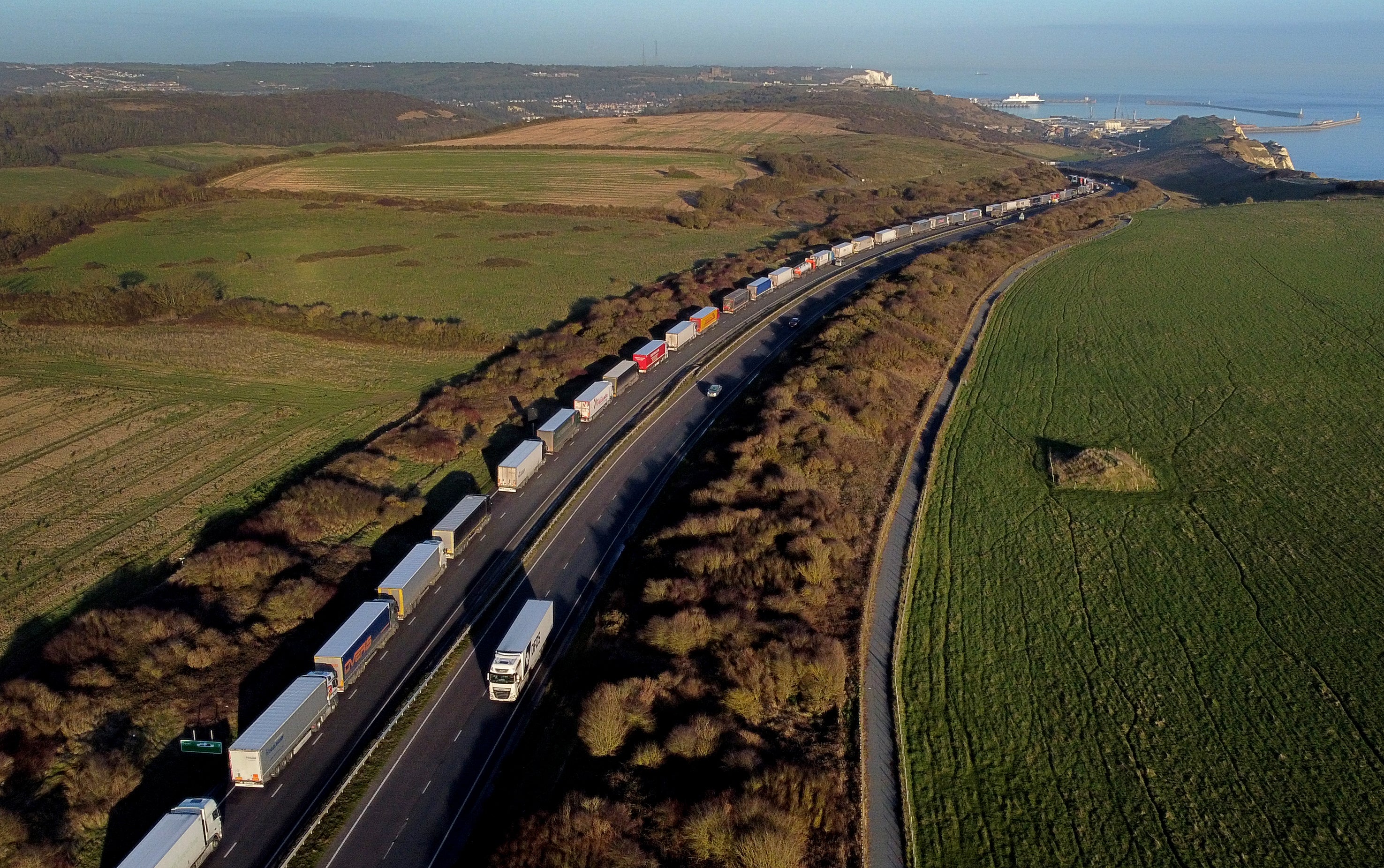 Lengthy lorries queue for the port of Dover (Gareth Fuller/PA)