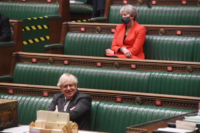 <p>Prime Minister Boris Johnson and Theresa May in the Commons </p>