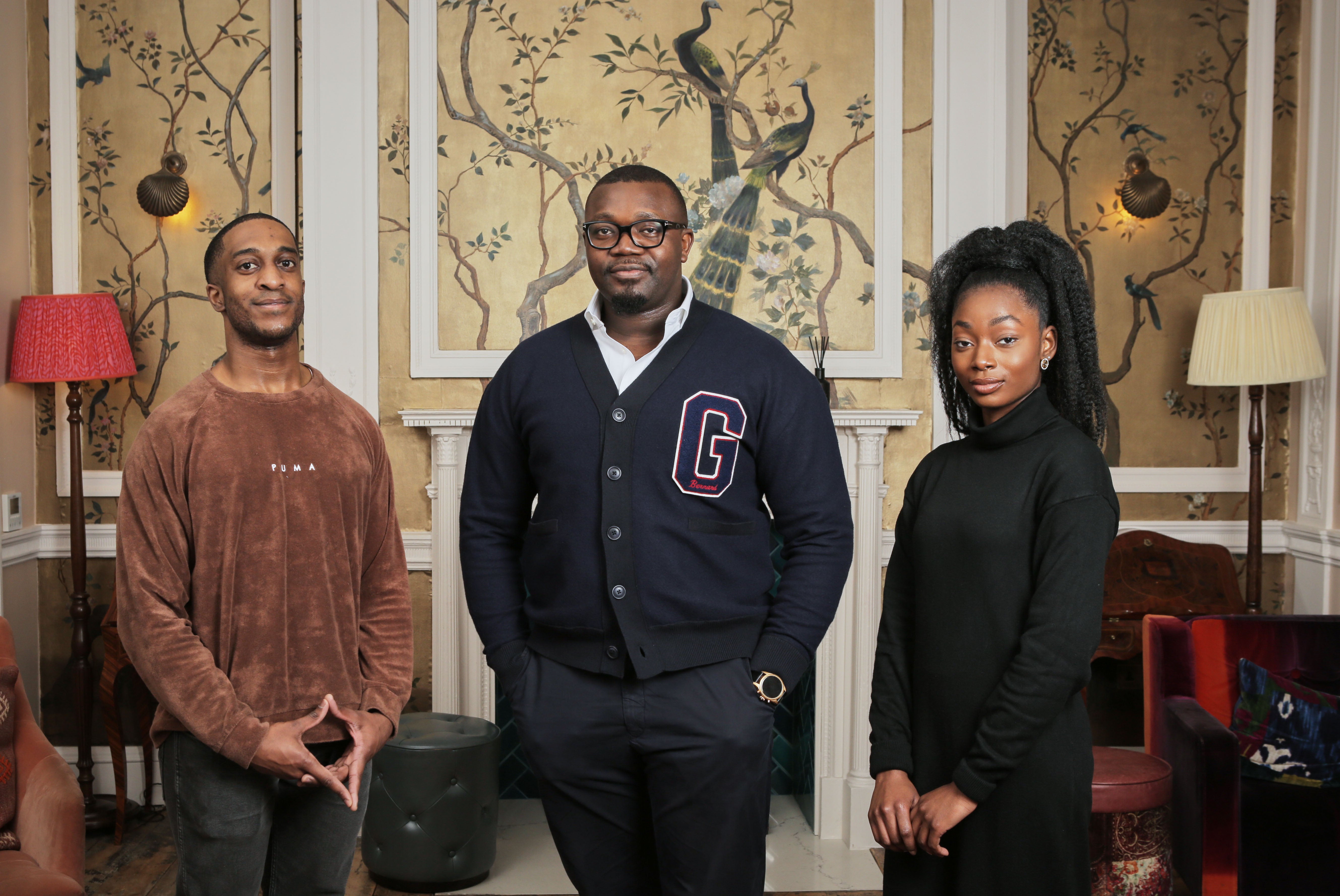 2020 Change founder Duro Oye, centre, with Brandon Charles, left, and Emmanualla Owusu-Ansah at the Home Grown Private Members Club in central London