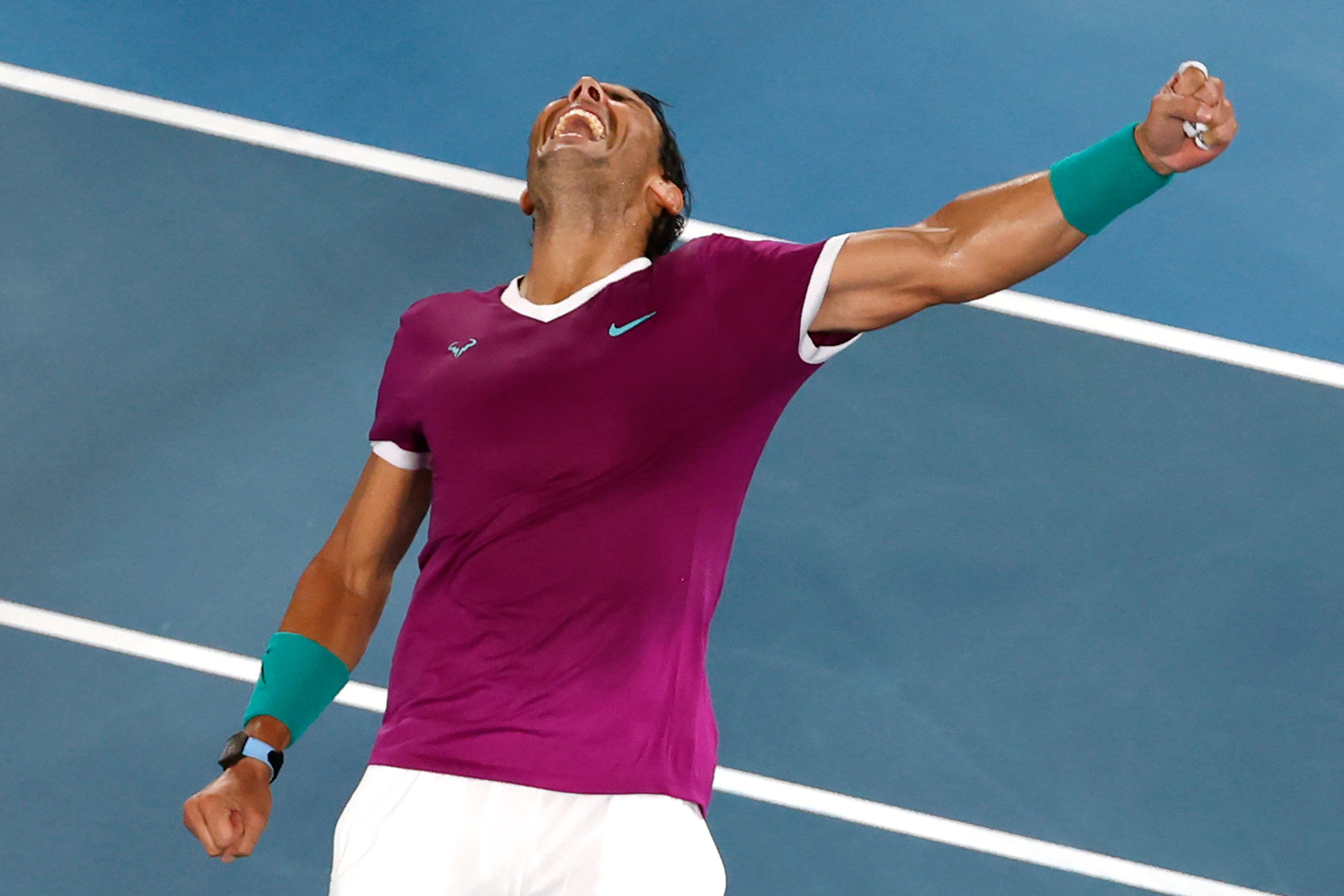 Rafael Nadal celebrates defeating Matteo Berrettini (Tertius Pickard/AP)