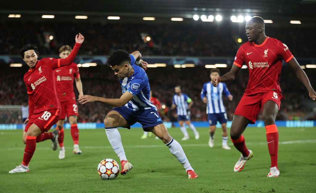 Luis Diaz in action for Porto against Liverpool at Anfield