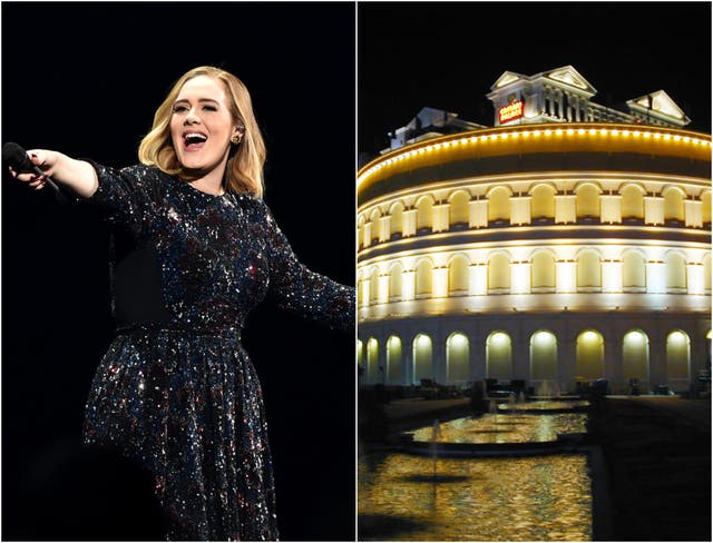 <p>Adele postponed her Las Vegas residency at the Caesars Palace Colosseum (right) last week</p>