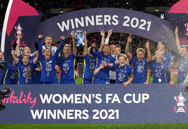 Chelsea won the 2020-21 Women’s FA Cup with victory over Arsenal in December (John Walton/PA)