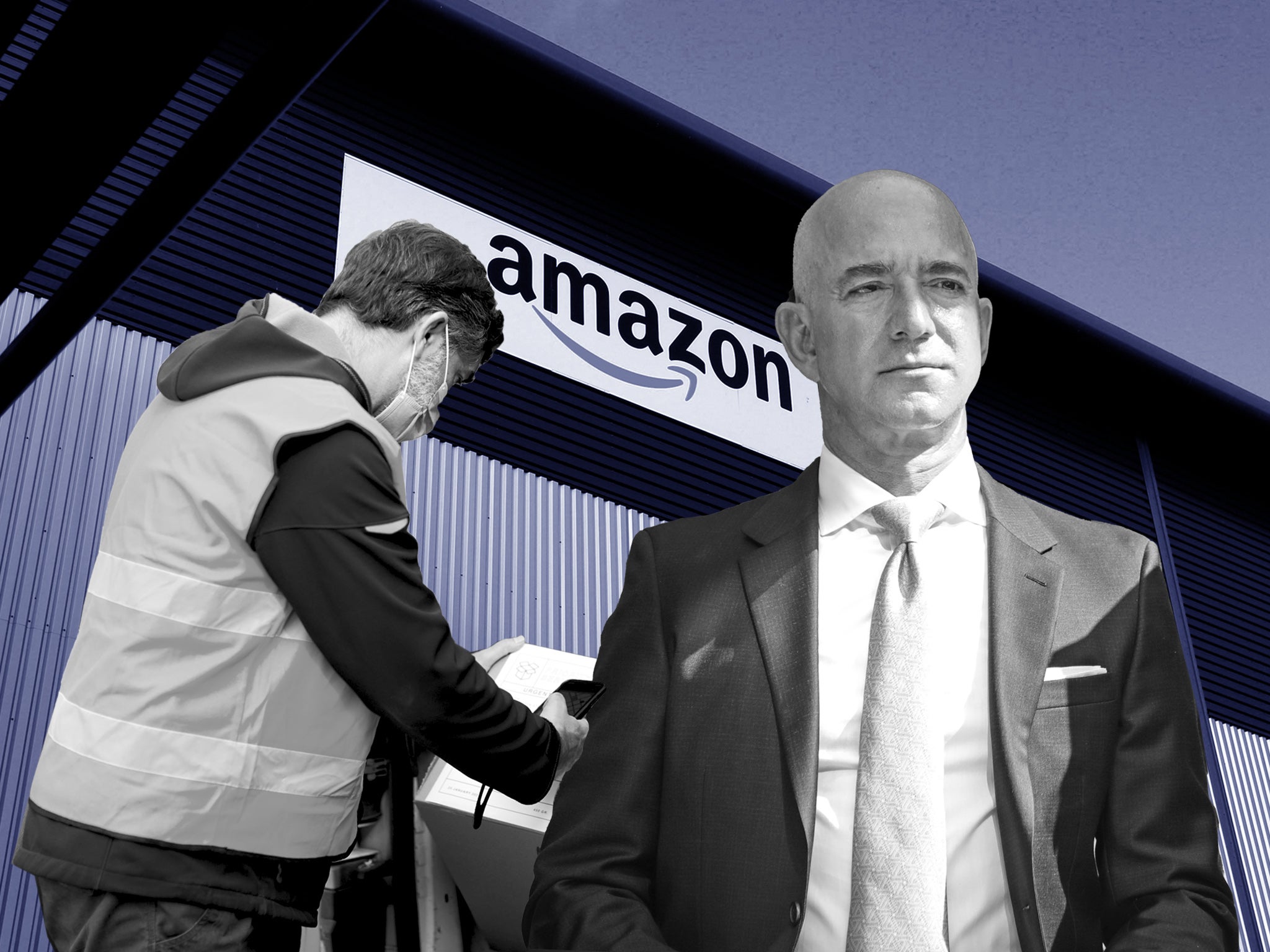 Drivers are taking action against Amazon, founded by Jeff Bezos (pictured, right), which posted a £5.8bn profit in the first three months of last year