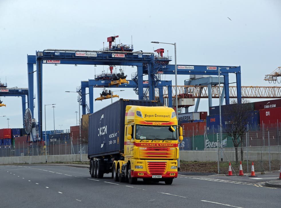 A freight lorry leaving Belfast Port (Niall Carson/PA)