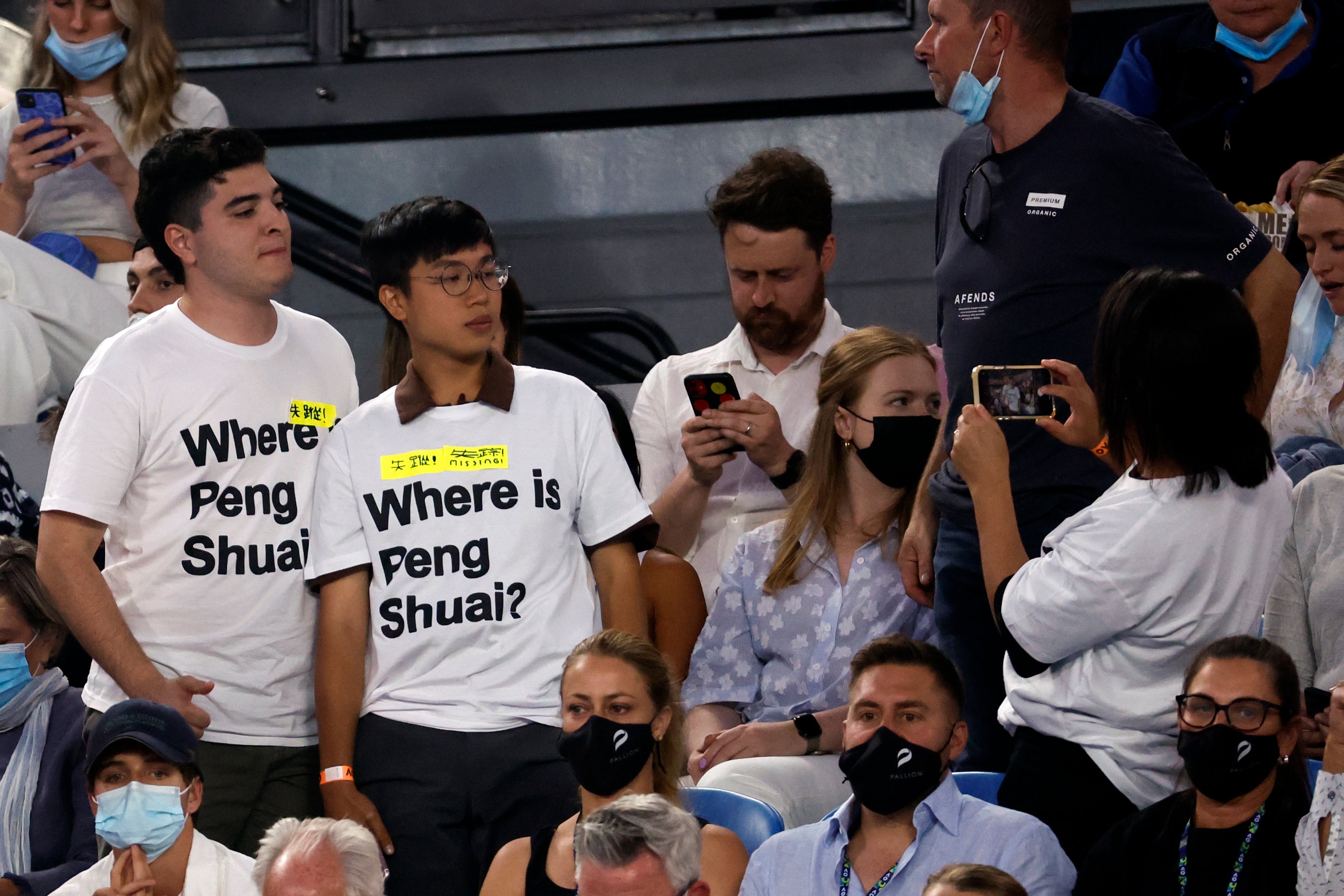 Peng Shuai T-shirts were visible in the crowd (Hamish Blair/AP)