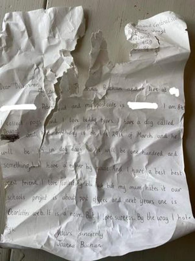 <p>Joanna Buchan’s note which washed up in Gåsvær, northern Norway</p>