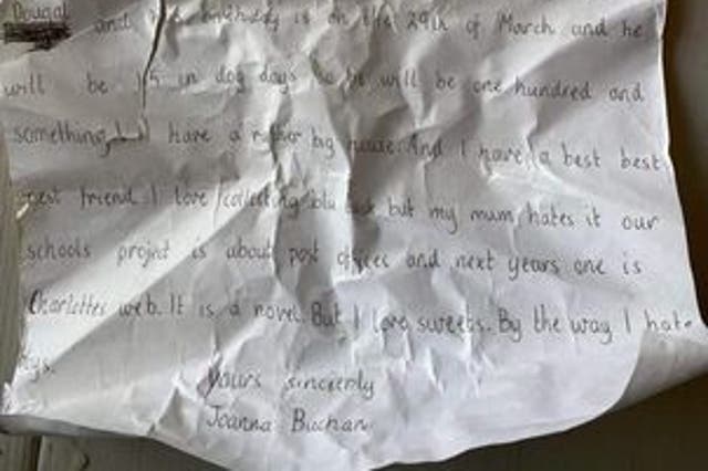 <p>Joanna Buchan’s note which washed up in Gåsvær, northern Norway</p>