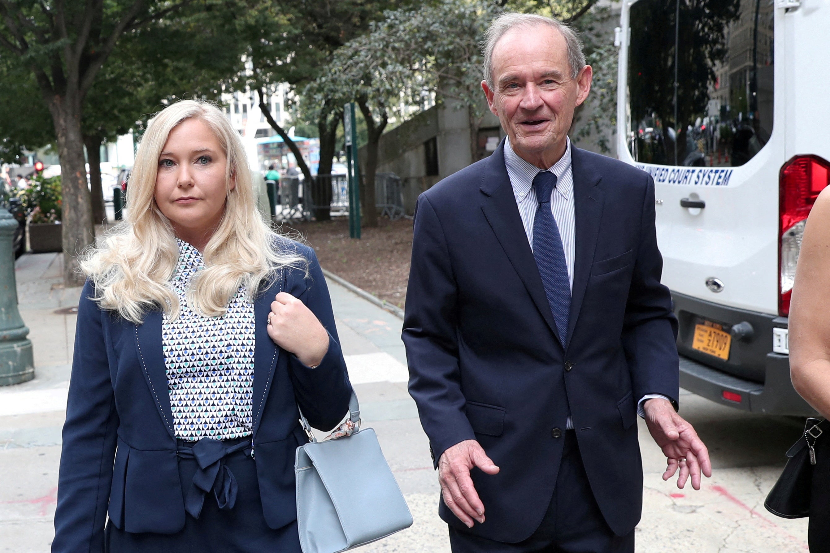 <p>Lawyer David Boies arrives with his client Virginia Giuffre for a hearing in the criminal case against Jeffrey Epstein in New York, 2019.</p>