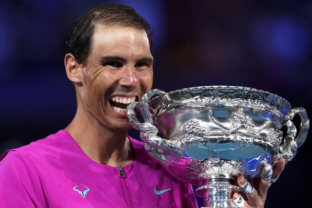 <p>Nadal after his historic win </p>