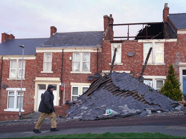 <p>A house on Overhill terrace in Bensham, Gateshead, lost its roof yesterday due to Storm Malik </p>